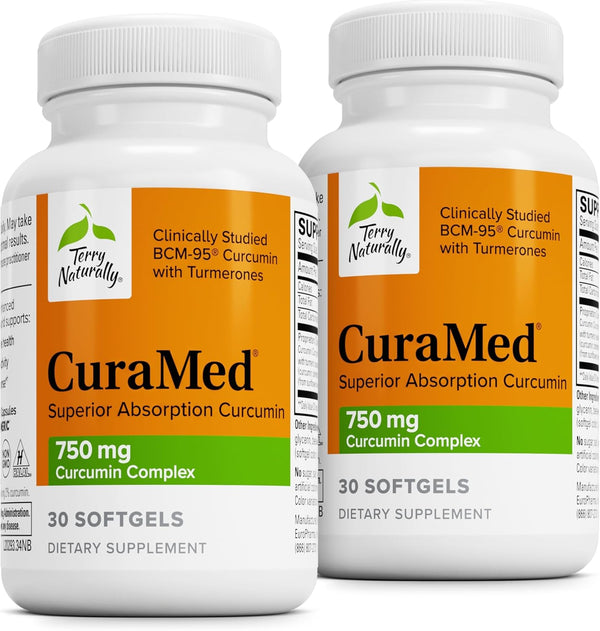 Terry Naturally CuraMed 750 mg - Antioxidant Supplement for Brain & Heart Health - Supplement with High-Potency Curcumin Complex - Kidney, Liver & Immune Health Support - 120 Softgels (Pack of 2)